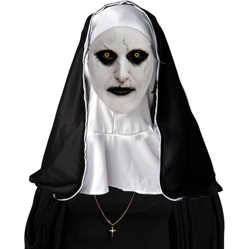 Masque D'horreur De Nonne Avec Foulard Casque,Masque D'horreur En Latex,Masques Effrayants,Masque De Religieuse Sorcière Pour Halloween Carnaval Déguisement Costume Cosplay.[J385]