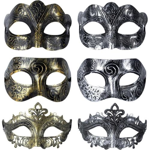 Lot De 6 Masques Vénitiens De Bal Masqué Pour Homme Pour Fête,Bal Masqué,Halloween (Argent,Doré)