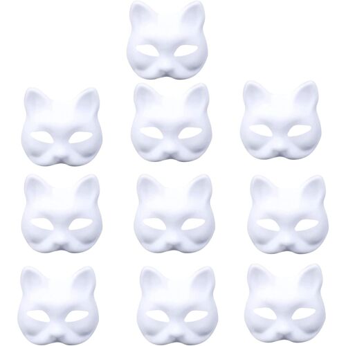 10 Pièces Masques Papier Pâte,Masques En Papier,Masque De Fête,Masque De Chat D'halloween,Masque Blanc À Décorer,Pour Halloween,Cosplay,Diy