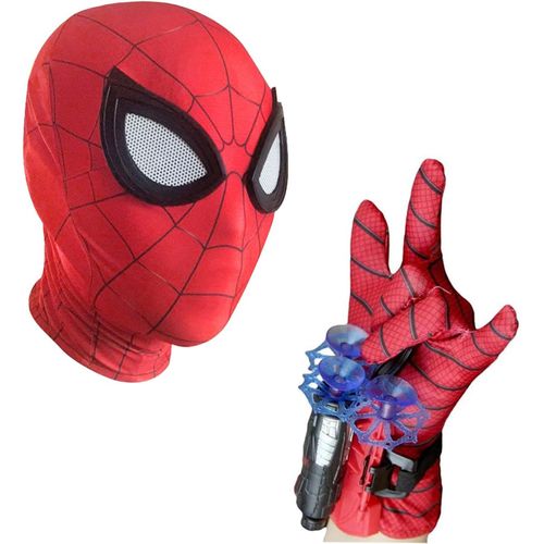 Masque Spider Rouge & Gant Lanceur De Toiles D'araignée Pour Enfants|Masque Ultra-Réaliste En Lycra|Lanceur Avec 3 Fléchettes À Ventouses|Taille Unique|Idéal Pour Noël|Corner®
