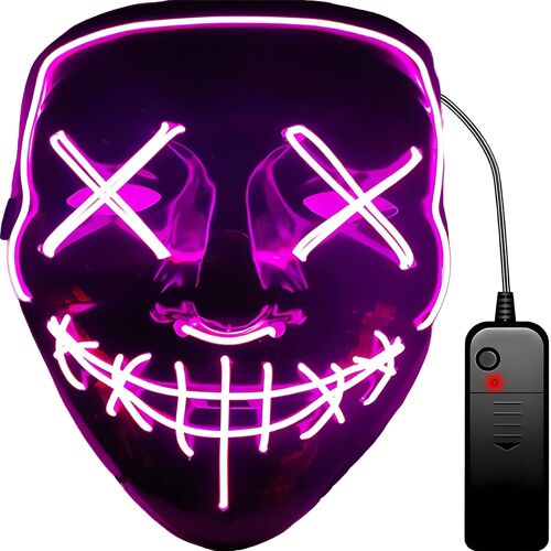 Masque Led D'halloween Avec 3 Modes D'éclairage,Purge Néon Effrayant Dans Le Noir,Pour Homme Et Femme,Effrayant Pour Jeux De Costumes,Fêtes,Cosplay,Carnaval Et Fêtes (Rose)