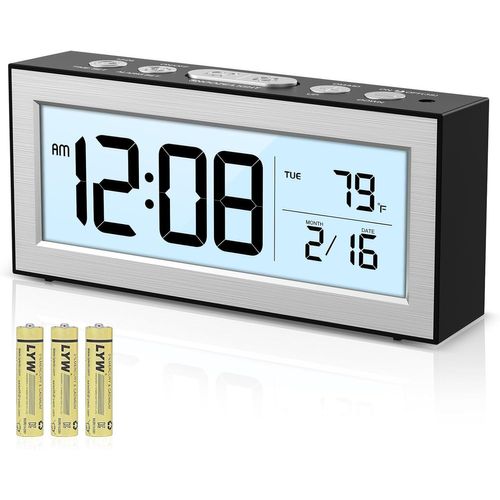Réveil Numérique, Horloge À Piles Avec Écran Lcd, Luminosité Automatique 5 Minutes Et Mode Week-End Pour Chambre À Coucher, Bureau, Voyage