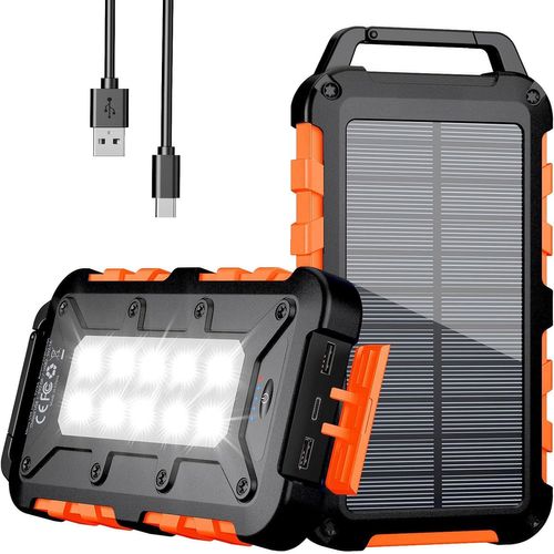 Batterie Externe Solaire 26800mah, Pd15w Chargeur Solaire Power Bank Portable Usb C 3a Charge Rapide Avec 3 Ports, Câbles Et Lampe Pour Smartphone, Tablette, Camping Et Plus