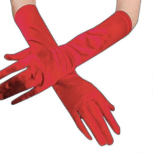Gants Longs En Satin Pour Femme (Rouge)