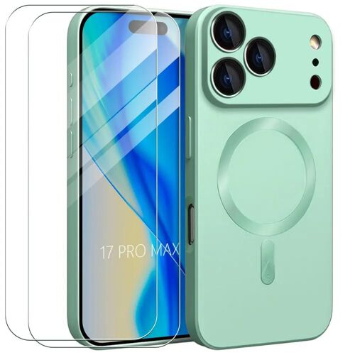 Coque + 2 Verres Trempés pour iPhone 17 Pro Max, Protection Silicone Slim avec Cercle Magnétique Vert - EFConnection