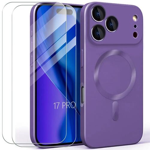 Coque + 2 Verres Trempés pour iPhone 17 Pro, Protection Silicone avec Anneau Magnétique Violet - EFConnection