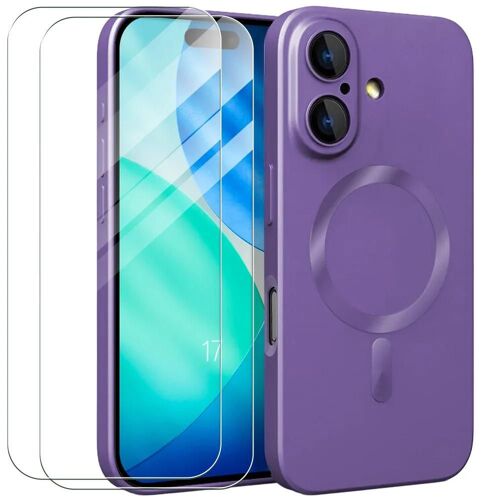 Coque + 2 Verres Trempés pour iPhone 17, Protection Silicone Liquide Slim avec Anneau Magnétique Violet - EFConnection
