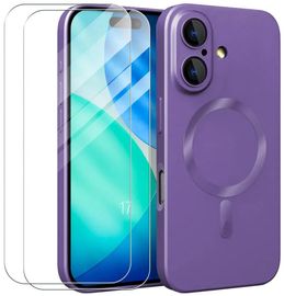 Coque + 2 Verres Trempés pour iPhone 17, Protection Silicone Liquide Slim avec Anneau Magnétique Violet - EFConnection