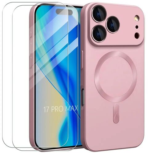 Coque + 2 Verres Trempés pour iPhone 17 Pro Max, Silicone Liquide Slim avec Anneau Magnétique Rose - EFConnection