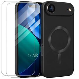 Coque + 2 Verres Trempés pour iPhone Air, Protection Silicone Antichoc avec Cercle Magnétique - Noir - EFConnection