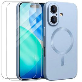 Coque + 2 Verres Trempés Pour Iphone 17, Protection Silicone Ultra Slim Avec Cercle Magnétique Bleu - Efconnection
