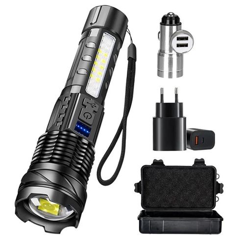 Hutp-Lampe De Poche Led Torche Rechargeable Haute Puissance Lumière Forte Lampe De Poche Longue Portée Lampe Zoom Tactique Lanterne De Camping En Plein Air-Package B