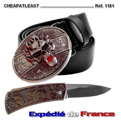 Ceinture À Boucle Amovible Avec Couteau Intégré Tête De Mort En Flamme Vampire Ghost Rider Biker Self-Défense