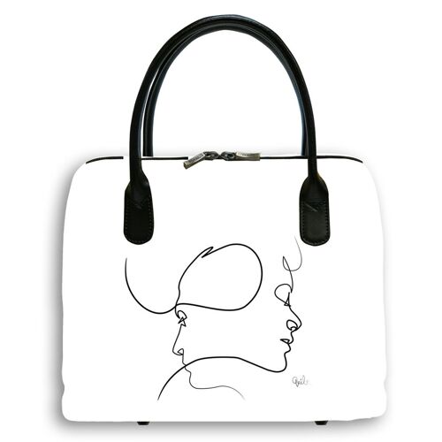 Sac créateur artisanal 'Quibe' blanc noir (Presque - visages) - 30x26x11 cm