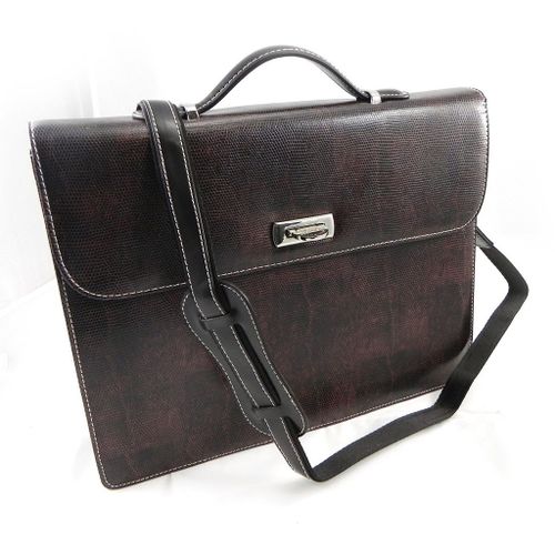 Serviette cuir 'Milano' marron foncé 1 soufflet - 36. 5x26x7. 5 cm