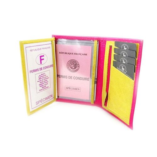 Portefeuille Cuir 'Frandi' fuschia anis vernis