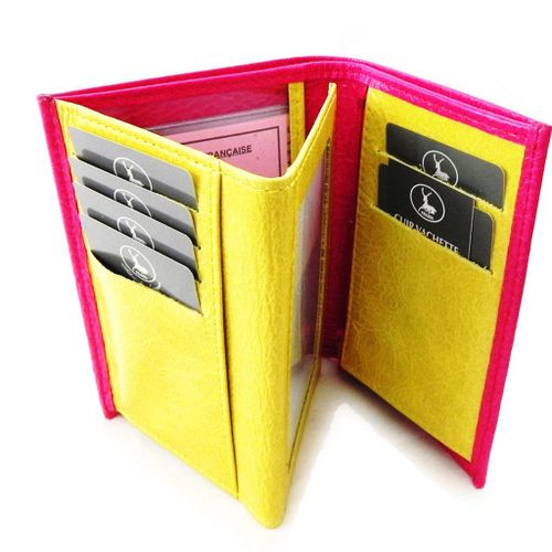 Portefeuille Cuir européen 'Frandi' fuschia anis vernis (3 volets)