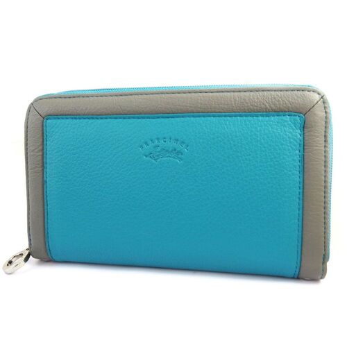 Grand porte-monnaie zippé 'Troubadour' turquoise