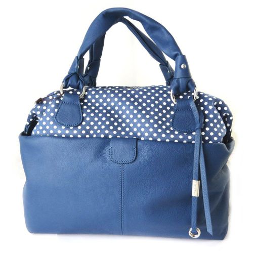PROMOTION ! Sac cuir 'Gianni Conti' bleu petits pois - 36x22x18 cm