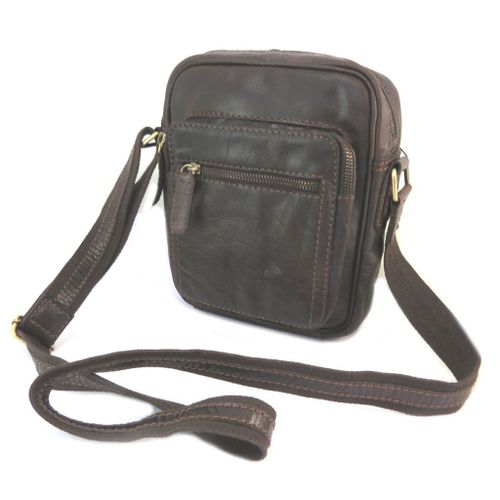 PROMOTION ! Sac cuir 'Gianni Conti' marron foncé vintage - 24x20x7 cm