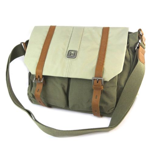 Sac bandoulière 'Hedgren' vert kaki vintage - 40x24x11 cm