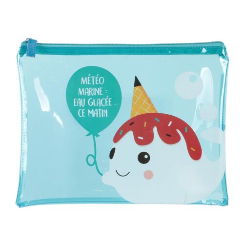 PROMOTION ! Pochette plate transparente 'Licorne My Unicorn' turquoise (Baleine unicorn - Météo marine : eau glacée ce matin) ) - 25x19 cm
