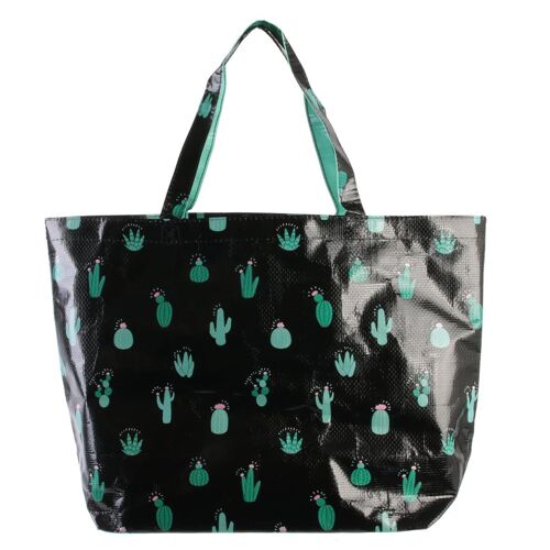 PROMOTION ! Sac Shopping 'Cactus' noir vert - 50x35x15 cm