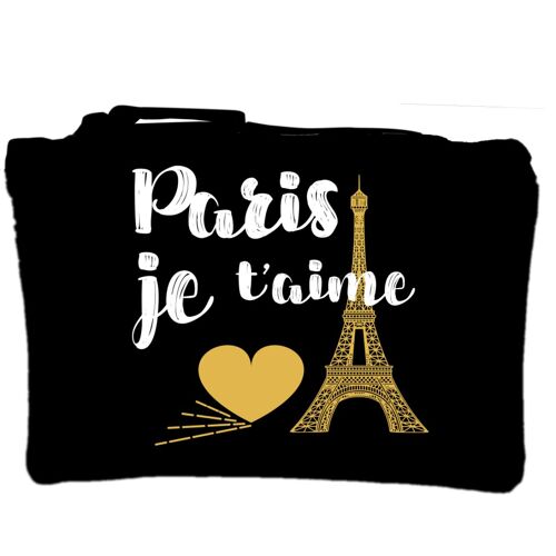 PROMOTION ! Trousse plate coton 'Paris je t'aime' noir (Tour Eiffel) - 22x14 cm
