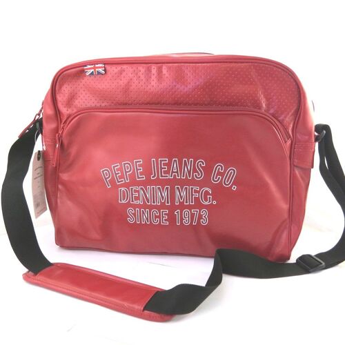 Sac bandoulière 'Pepe Jeans' rouge vintage (format ordinateur) - 39x29x11 cm