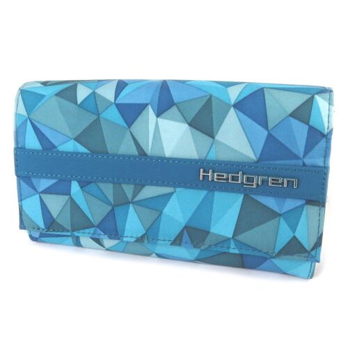 PROMOTION ! Portefeuille toile 'Hedgren' turquoise triangles - 18. 3x11x2. 5 cm