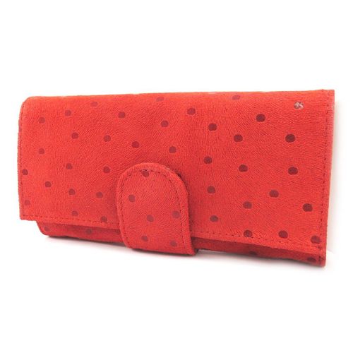 Grand porte-monnaie Cuir 'Frandi' rouge (petits pois)