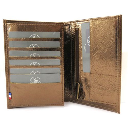 Portefeuille Cuir 'Frandi' marron métal (cartes +)