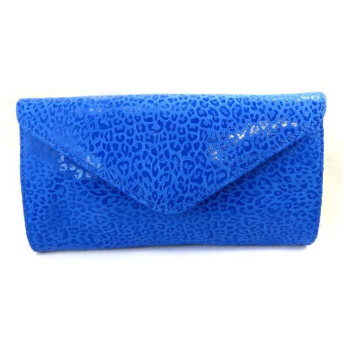 Sac pochette cuir 'Frandi' bleu capri (2 soufflets) Léopard