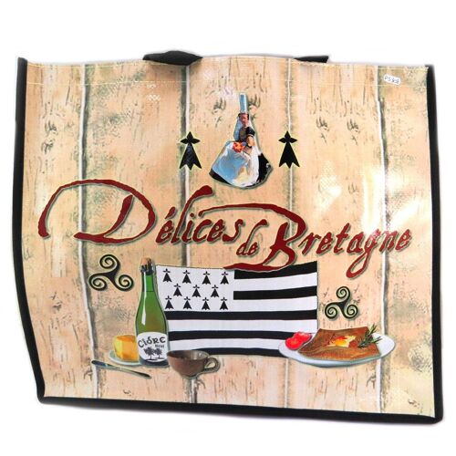 PROMOTION ! Sac Shopping rétro 'Délices de Bretagne' beige multicolore - 46x40x19 cm