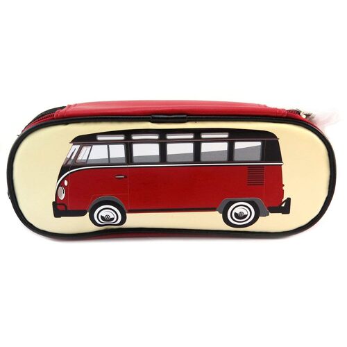 PROMOTION ! Trousse rétro 'Volkswagen' rouge beige - 23x9 cm