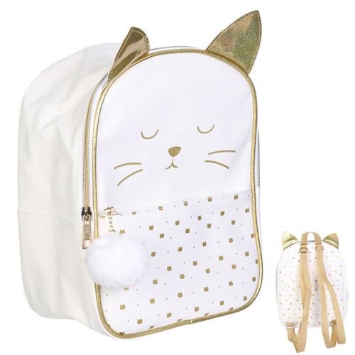 PROMOTION ! Sac à dos 'Les Chats' blanc doré - 28x22x15 cm