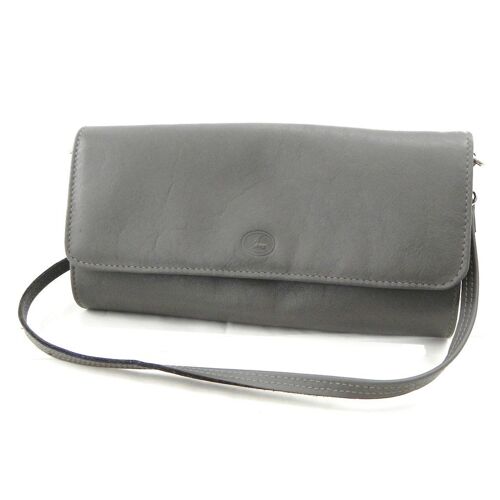 Sac pochette cuir 'Frandi' gris satiné (2 soufflets)