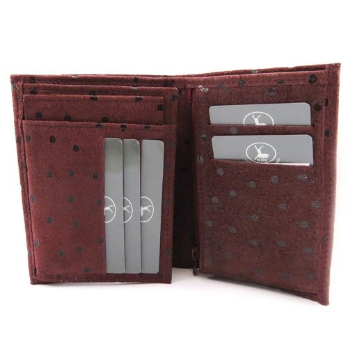 Portefeuille Cuir européen 'Frandi' bordeaux (petits pois)