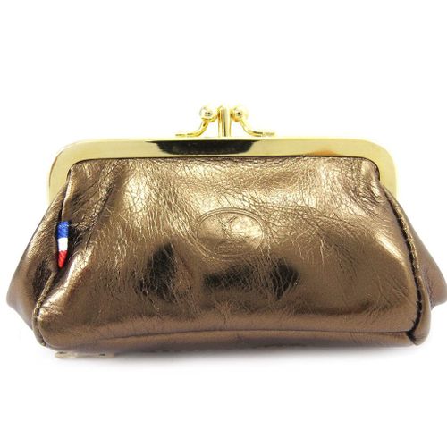 PROMOTION ! Porte-monnaie Cuir 'Frandi' marron métal