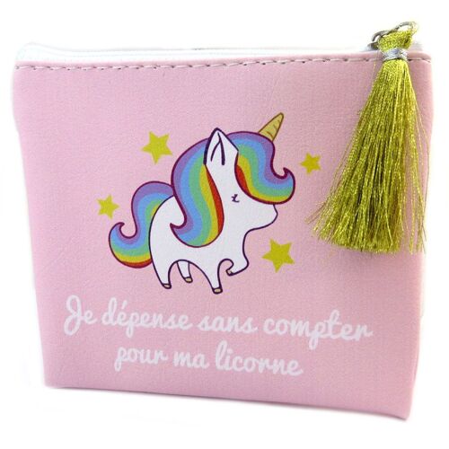 PROMOTION ! Porte-monnaie 'Licorne My Unicorn' rose (Je dépense sans compter pour ma licorne) - 12x11 cm