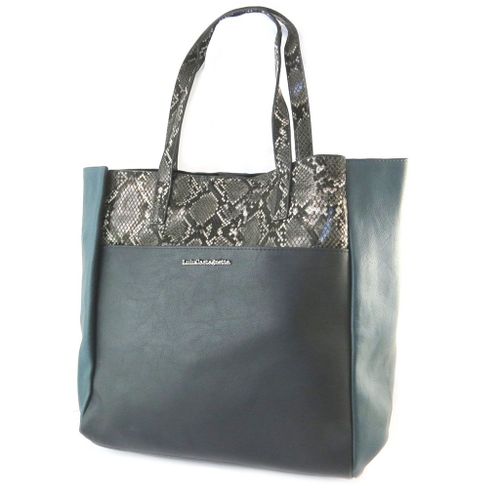 Sac 2 en 1 'Lulu Castagnette' vert noir gris (motif python) - 44x33x11. 5 cm