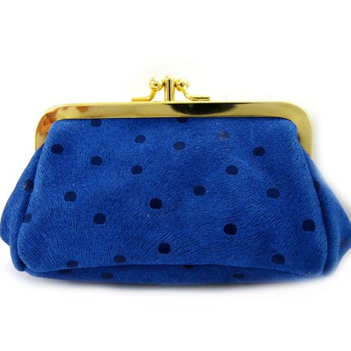 PROMOTION ! Porte-monnaie Cuir 'Frandi' bleu (petits pois)
