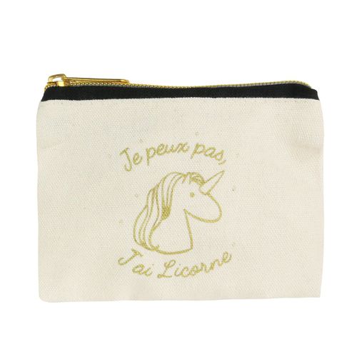 Porte-monnaie coton plat 'Licorne My Unicorn' beige doré (Je peux pas j'ai licorne) - 12. 5x11 cm