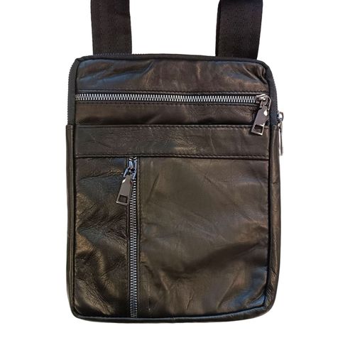PROMOTION ! Porté-croisé cuir ultra-plat 'Caesar' noir - 25x20 cm