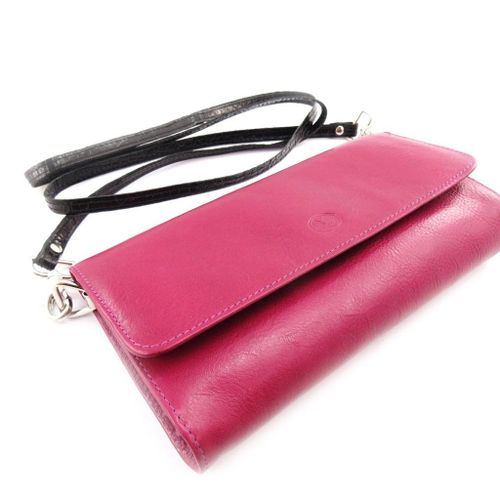 Sac pochette cuir 'Frandi' fuschia noir (york / croco) (2 soufflets)