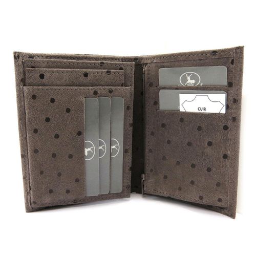 Portefeuille Cuir européen 'Frandi' taupe (petits pois)
