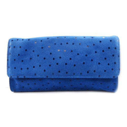 Sac pochette cuir 'Frandi' bleu petits pois (2 soufflets)