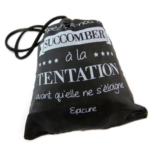 Sac shopping d'appoint 'Citations' noir ('Dépêchons nous de succomber à la Tentation avant qu'elle ne s'éloigne' Epicure') - 50x37 cm
