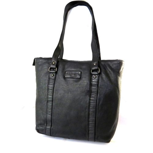 PROMOTION ! Sac cuir 'Gianni Conti' noir vintage - 30x28x12 cm