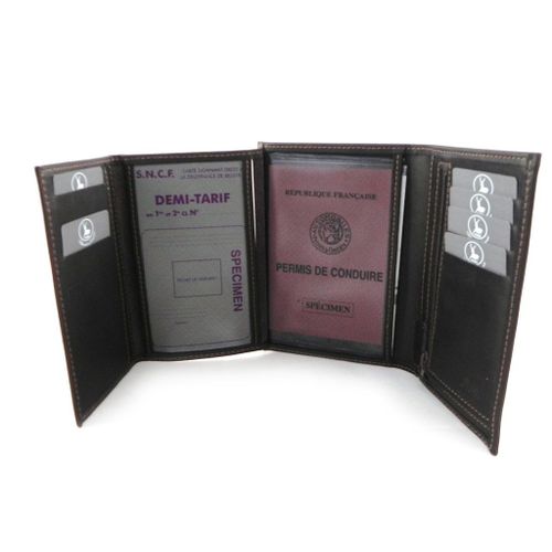 Portefeuille Cuir 'Frandi' marron authentique (3 volets)